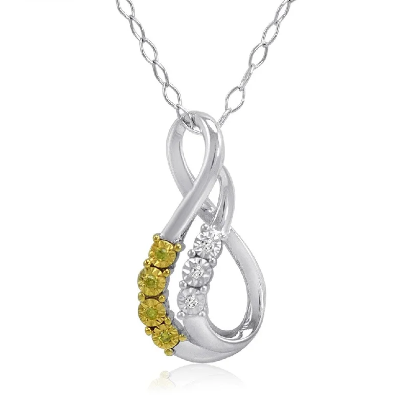 engraved infinity necklace for couples-Yellow and White Diamond Tear Drop Pendant Necklace in Sterling Silver on an 18 inch Sterling Silver Chain