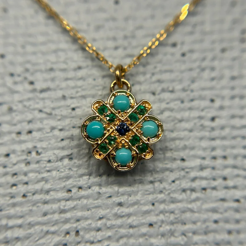 zodiac sign necklace-14k Turquoise 4-Cross Necklace