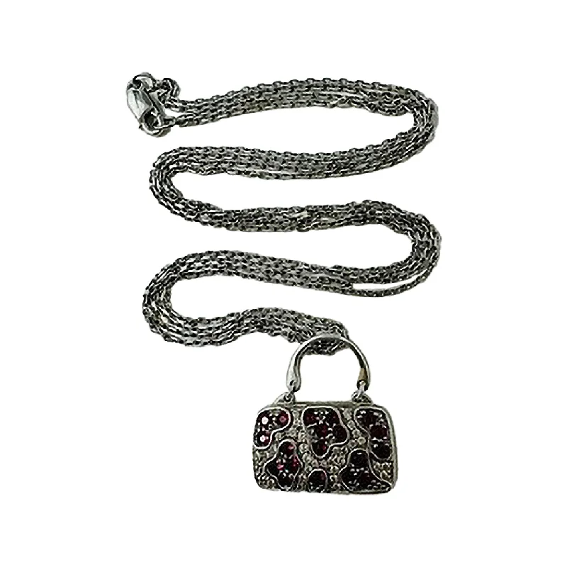 sparkling crystal pendant necklace-14K White Gold Necklace with Diamond and Ruby Purse Pendant