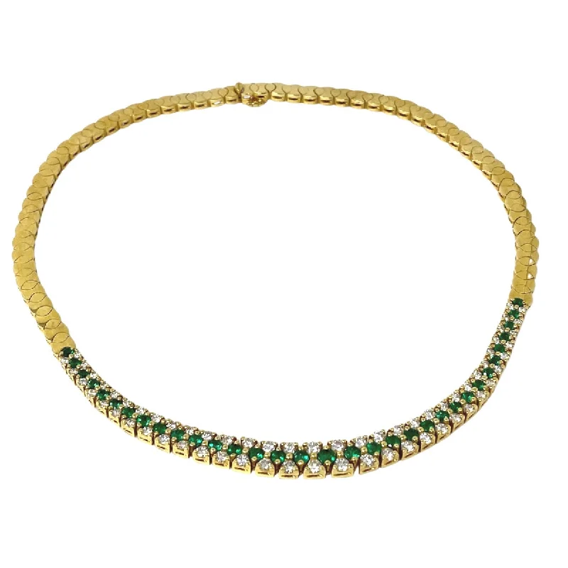 gold heart necklace for women-18K Gold Necklace with 33 Emeralds and 64 Diamonds