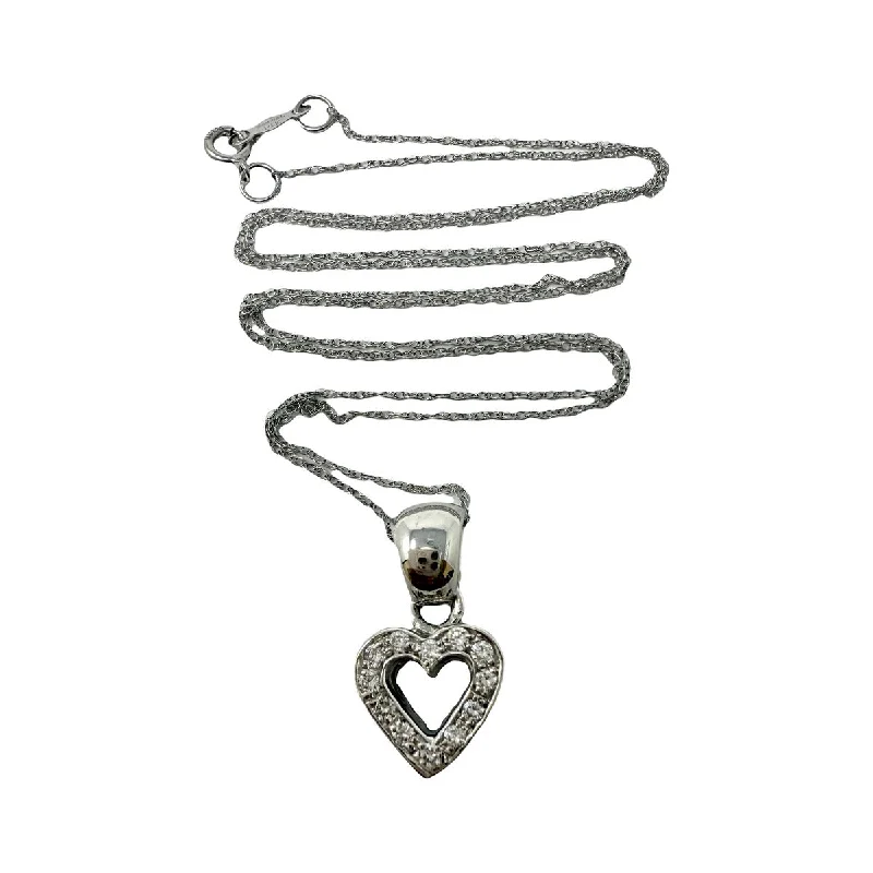 lucky charm necklace for girls-18K White Gold Diamond Heart Pendant Necklace