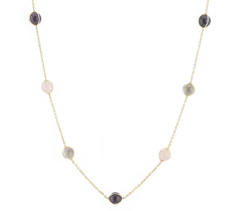 gold-plated name necklace-Amethyst Rose Quartz and Rock Crystal Necklace