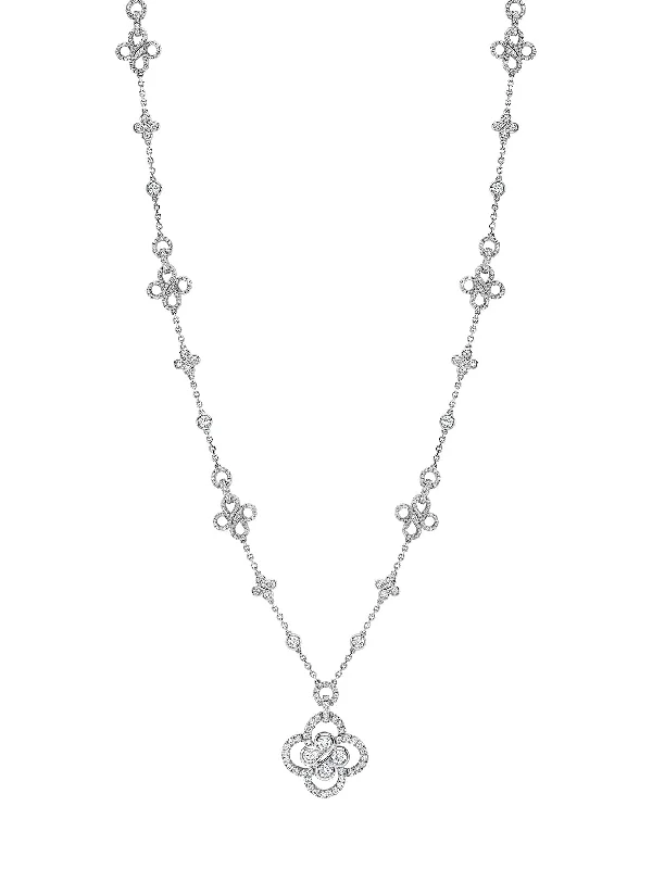 double-layered necklace for women-Be Boodles Long White Gold Large Diamond Necklace