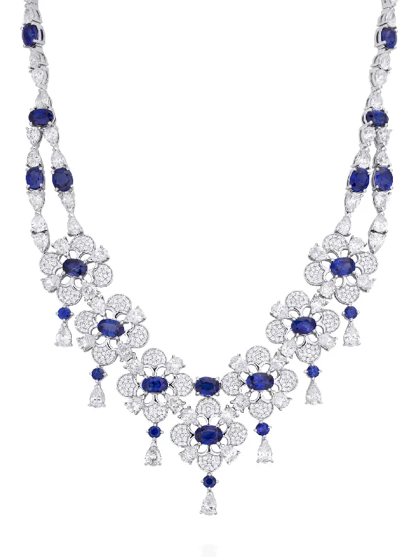 angel wing necklace for women-Blues and Royals Sapphire Diamond Necklace