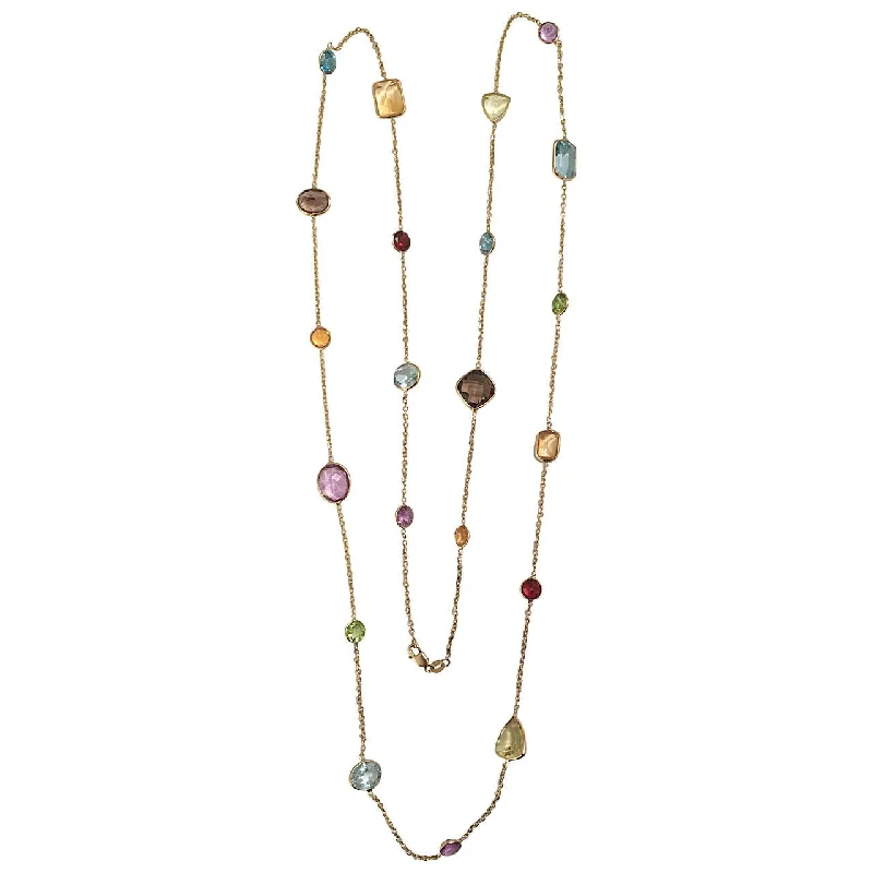 silver pendant necklace with charm-Elegant Multiple Semi Precious Stone Gold Necklace