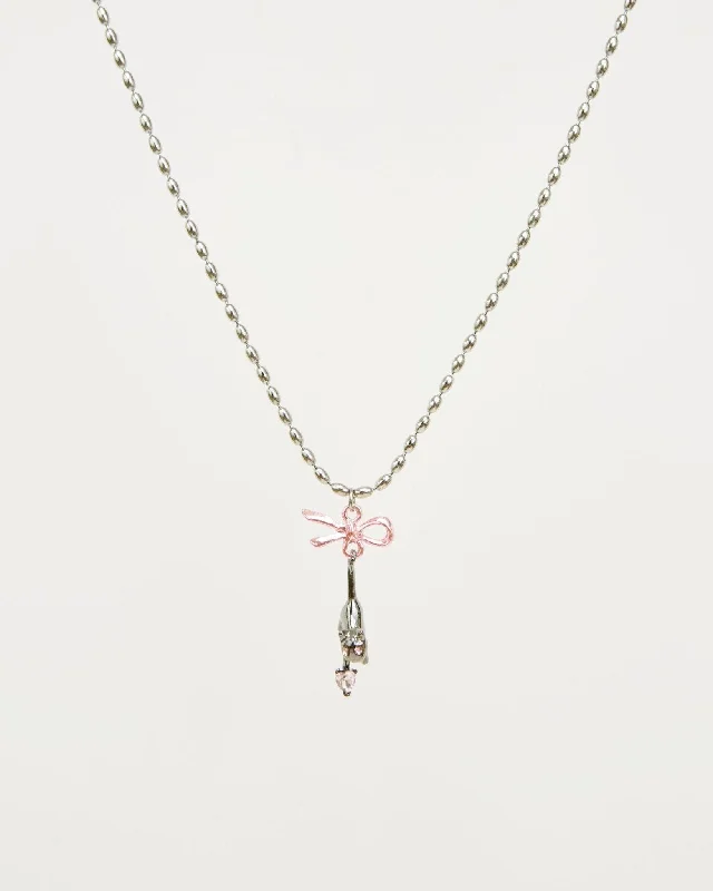 geometric pendant necklace for women-Kitty Pink Bow Necklace