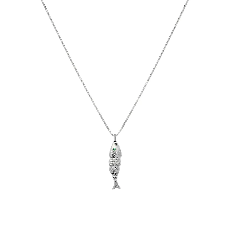 black leather necklace with pendant-Fish Necklace | Emerald & Silver