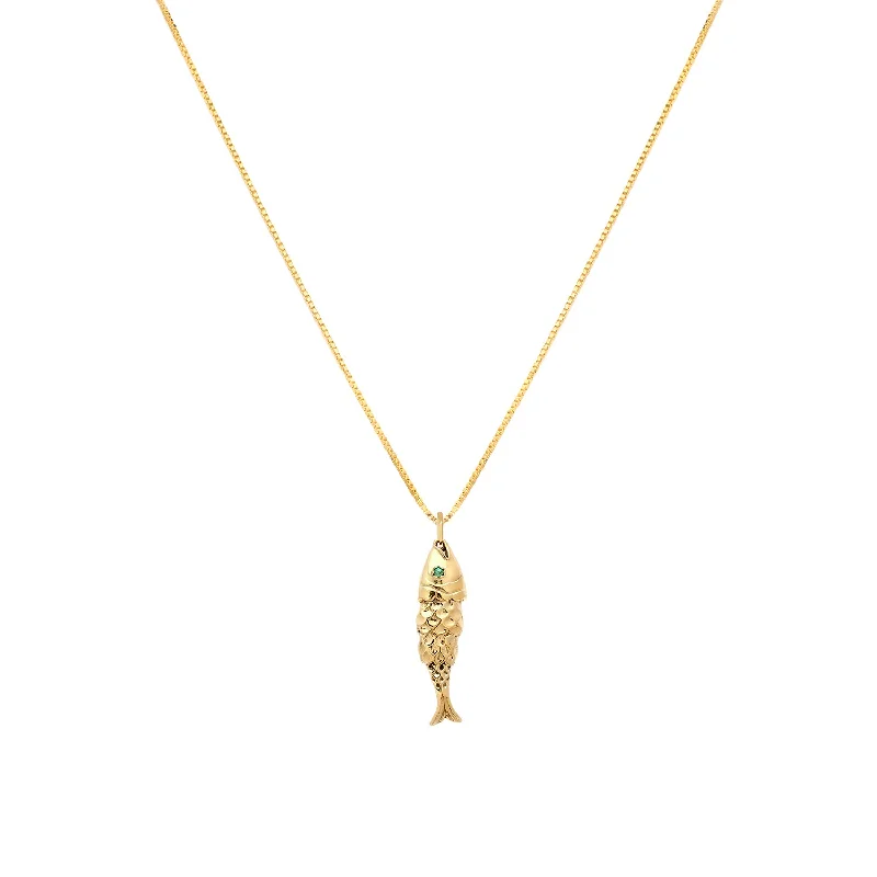 vintage rose gold necklace-Fish Necklace | Emerald