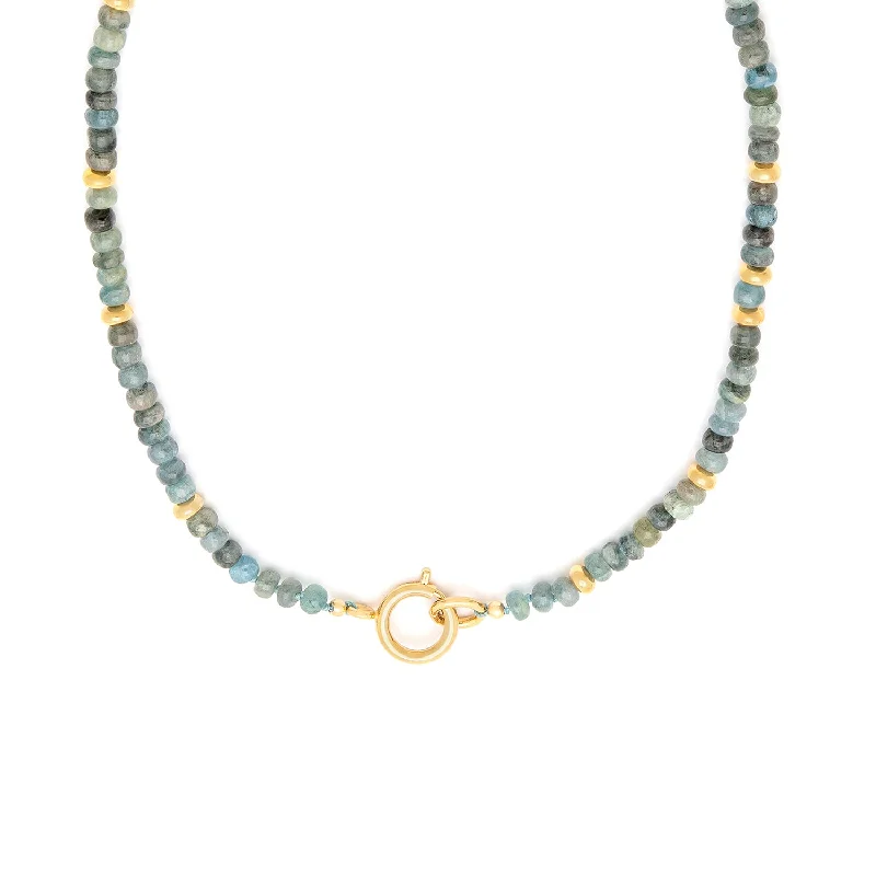 men’s chunky chain necklace-Gemstone Necklace | Smooth Moss Aquamarine