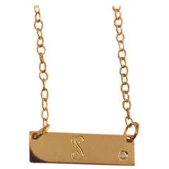 men’s gold chain necklace-Mini Script Initial bar necklace with offset diamond