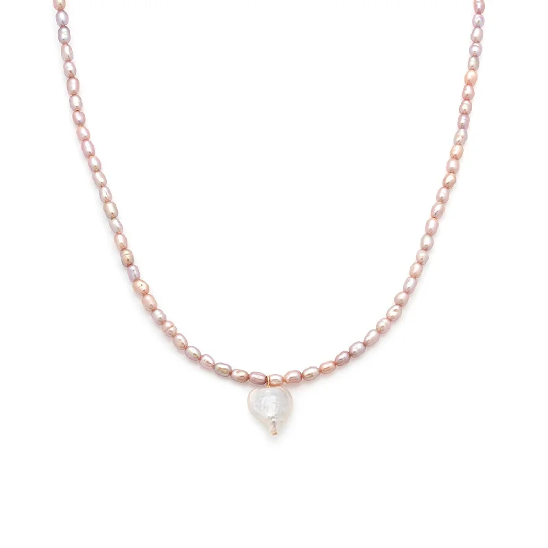 silver diamond necklace for parties-Heart Pearl Necklace | Mauve Pearl