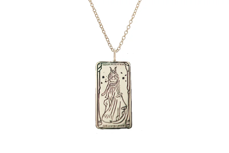 silver star necklace for women-The High Priestess Tarot Card Necklace