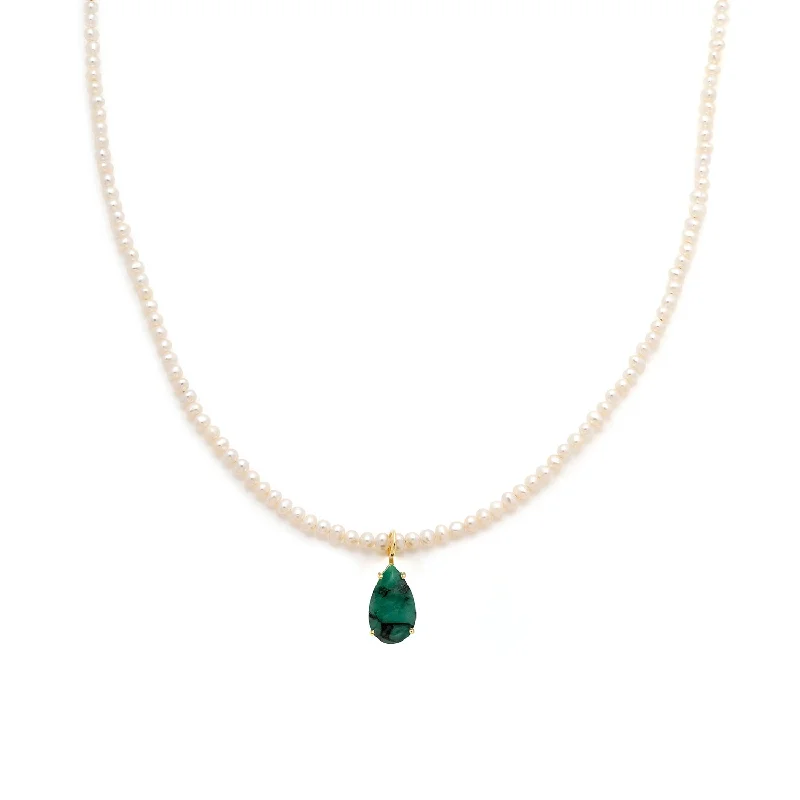 sparkling crystal necklace for women-Jacquie Necklace | Pearl & Emerald