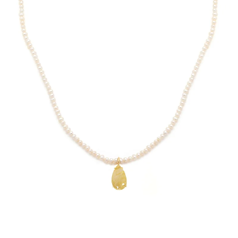 men’s simple chain necklace-Jacquie Necklace | Pearl & Rutilated Quartz