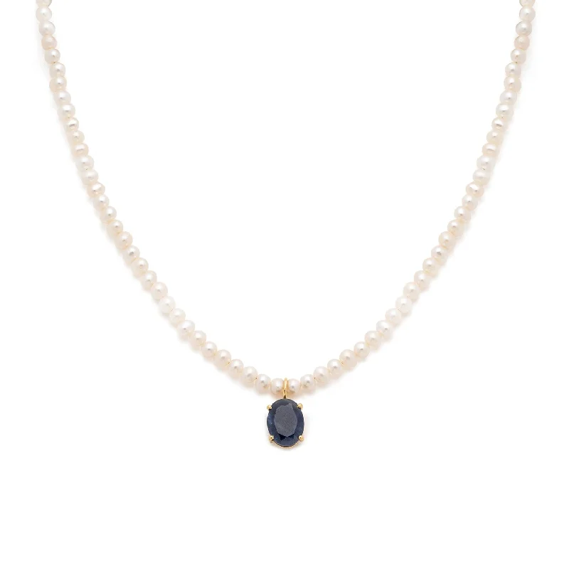 double chain necklace for men-Jacquie Necklace | Pearl & Sapphire