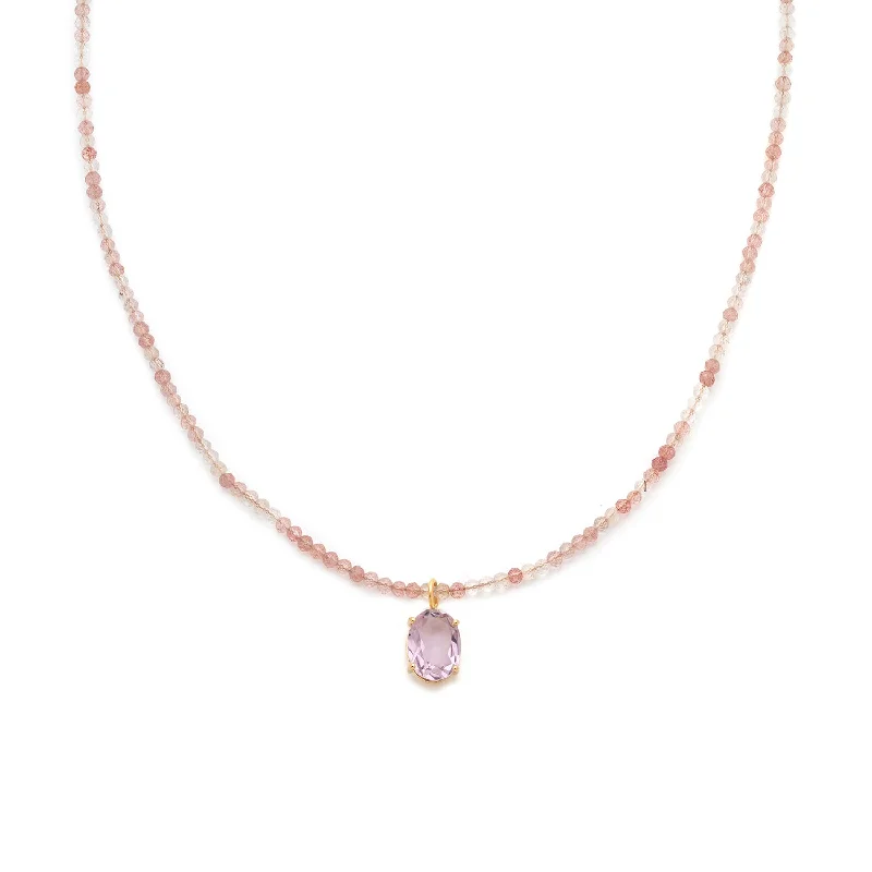 two-tone gold necklace for women-Jacquie Necklace | Strawberry Quartz & Amethyst