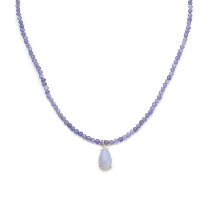 colorful crystal necklace for layering-Jacquie Necklace | Tanzanite & Chalcedony