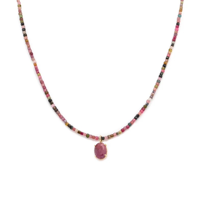 delicate diamond necklace for girls-Jacquie Necklace | Tourmaline & Pink Sapphire