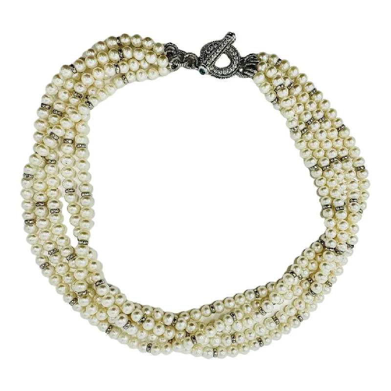 vintage silver necklace for men-Judith Ripka 5 Strand Pearl Necklace with Embellished Toggle Clasp