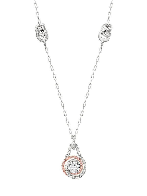 long chain necklace for layering-Monaco Pink and White Diamond Pendant