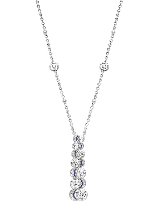 sterling silver charm necklace-Over the Moon Diamond Enamel Platinum Pendant