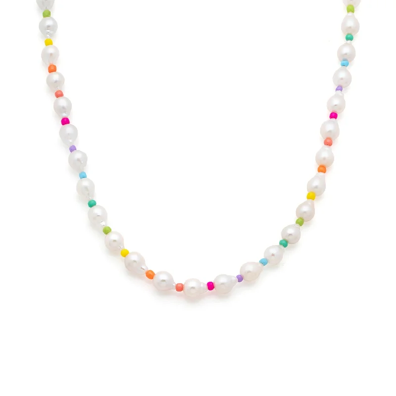 twisted silver necklace for women-Rainbow Pearl Necklace | Gold