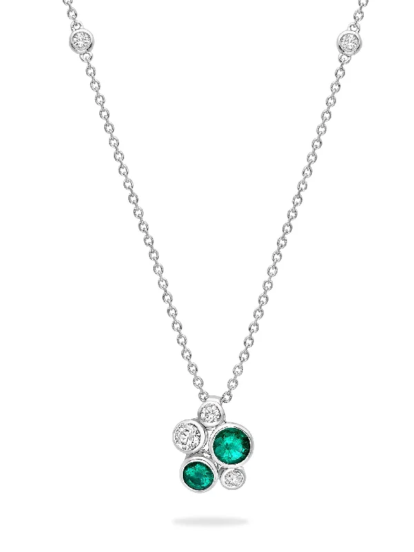 moon and star necklace-Raindance Platinum Emerald Cluster Pendant