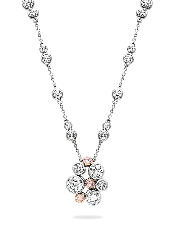 unique gemstone necklace for women-Raindance Platinum Pink and White Diamond Cluster Pendant