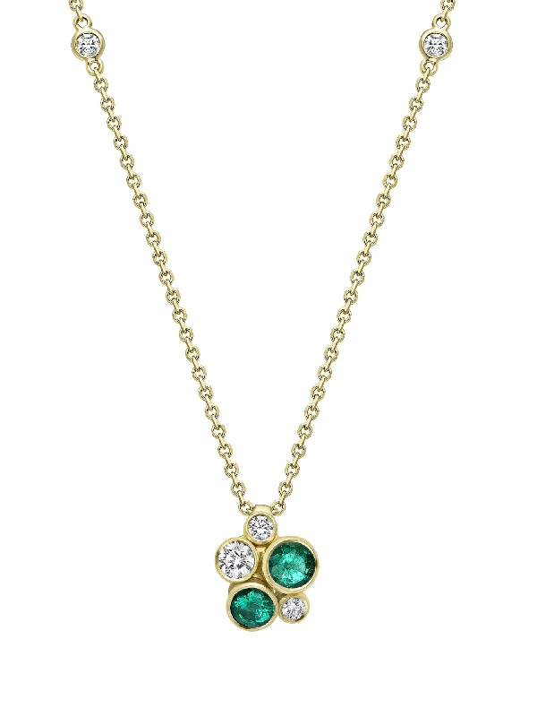 lock and key pendant necklace-Raindance Yellow Gold Emerald Cluster Pendant