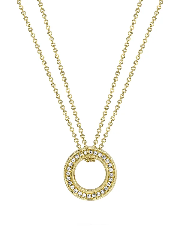 gold necklace for layering-Roulette Small Yellow Gold Diamond Pendant