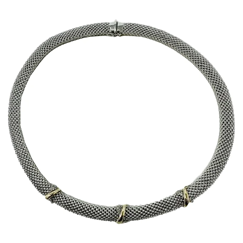 crystal pendant choker necklace-Sterling Silver and 14K Gold Necklace with 14K Gold "X" Adornment  with Diamond