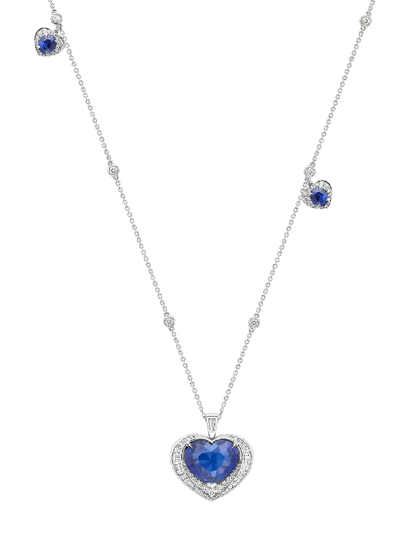 vintage pendant necklace for women-Vintage Heart Sapphire Platinum Pendant