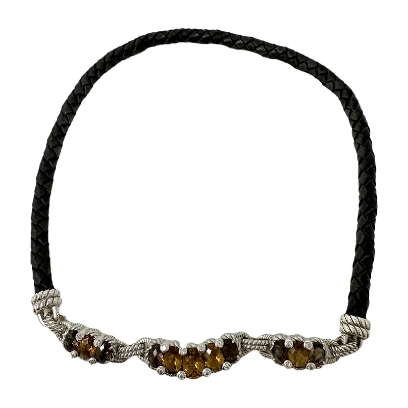 pendant choker necklace for women-Vintage Judith Ripka Braided Cord Necklace with Citrine