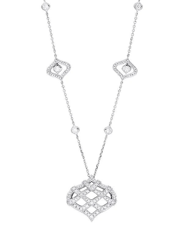 minimalist necklace for daily wear-Woodland Pavé Platinum Diamond Pendant