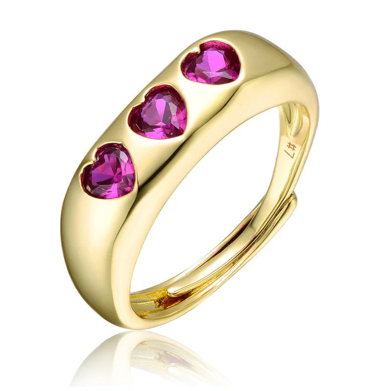 simple promise rings-14k Gold Plated with Ruby Red Cubic Zirconia 3-Hearts Halo Promise Ring