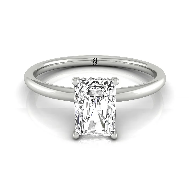 designer rings for women-14kw Radiant Solitaire Engagement Ring With Upper Hidden Halo With 16 Prong Set Round Diamonds