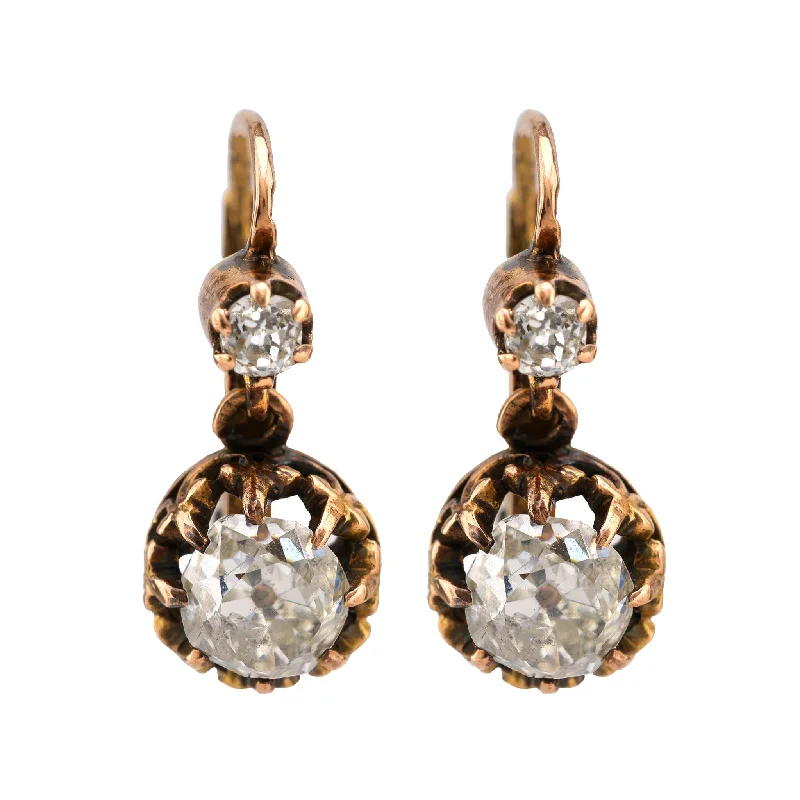 pearl studded earrings for sophisticated elegance -Antique Style Old Mine Diamond 18K Yellow Gold Drop Earrings