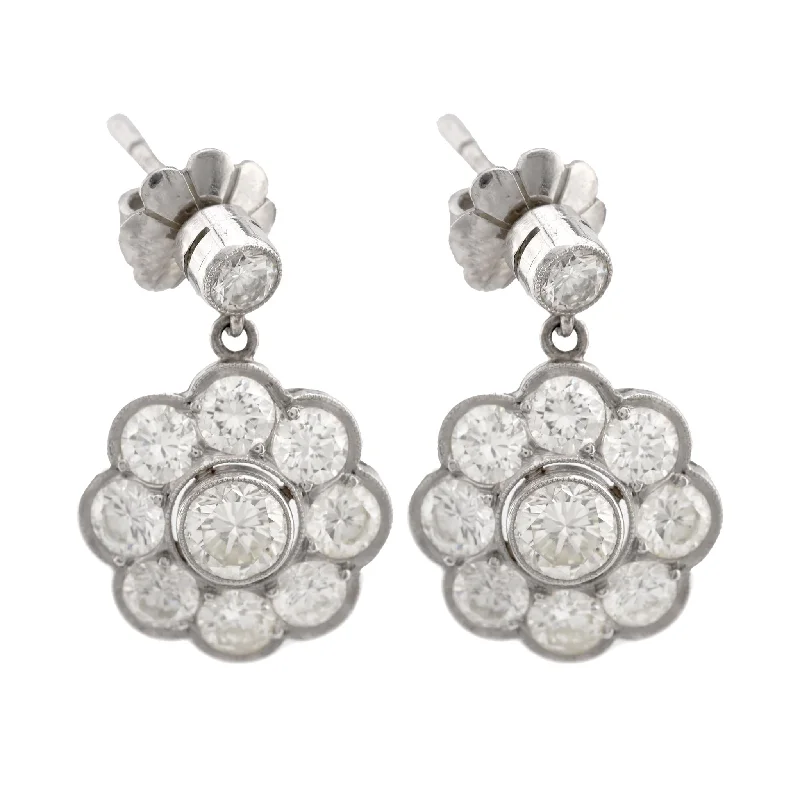 glamorous ear cuffs for trendy looks -Art Deco Inspired 3 Carat Round Brilliant Diamond Platinum Cluster Earrings