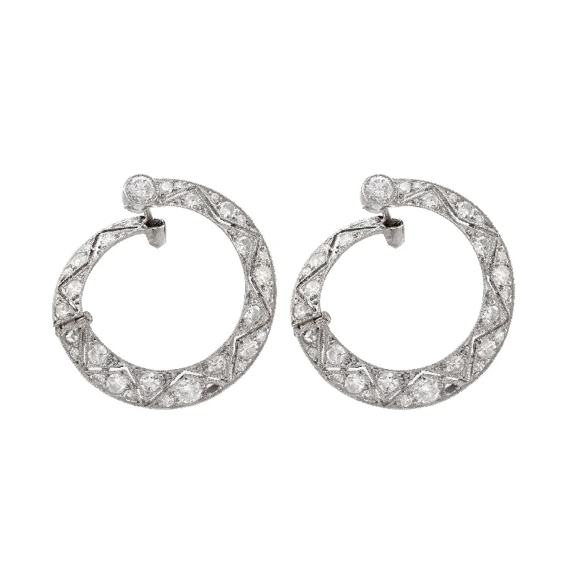 glamorous teardrop earrings for special occasions -Art Deco Style Diamond Platinum Hoops Earrings