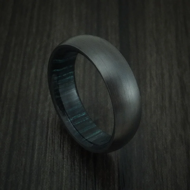 birthstone rings for men-Black Zirconium and Indigo Wood Hard Wood Sleeve Men's Ring Custom Made