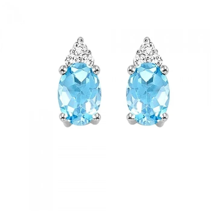 colorful gemstone earrings for playful fashion -Blue Topaz Stud Earrings with Diamonds