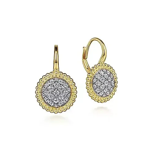 chunky stud earrings for a bold statement -Bujukan Circular Diamond Pave Cluster Drop Earrings in Yellow and White Gold, 0.50 cttw