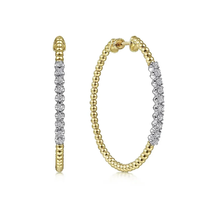 luxe gemstone earrings for luxury fashion -Bujukan Yellow Gold Diamond 40mm Beaded Hoop Earrings, 0.42 cttw