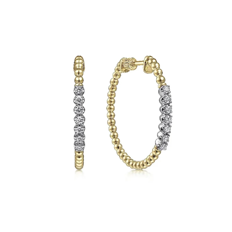 sterling silver earrings for daily wear -Bujukan Yellow Gold Diamond Beaded Hoop Earrings, 0.30 cttw