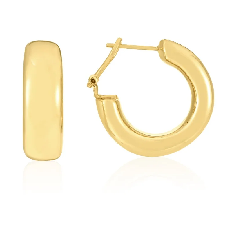 edgy spike earrings for rocker style -C-Hoop Round Earrings in 14k Yellow Gold