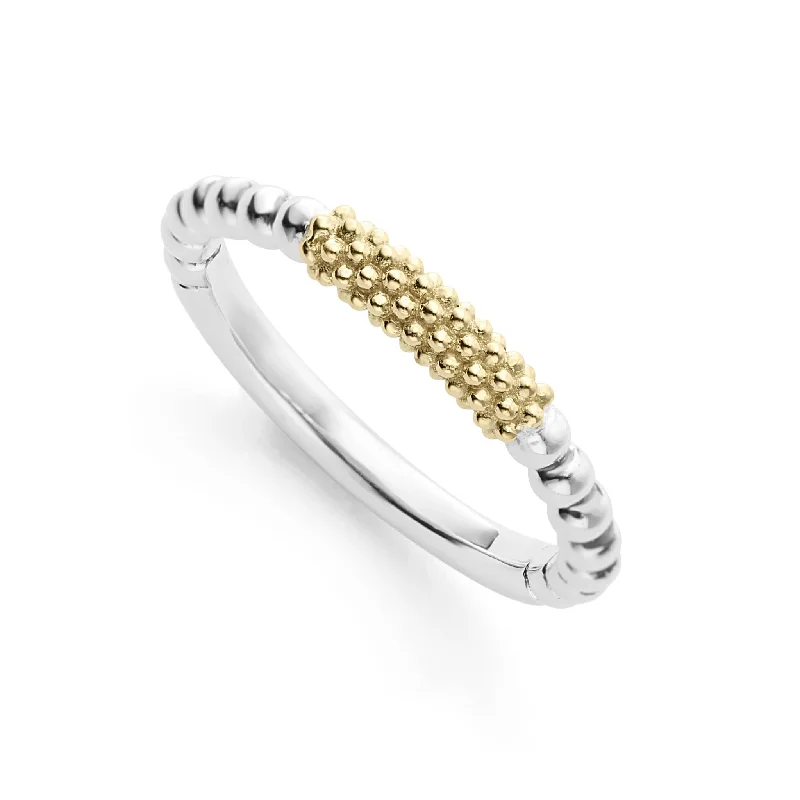 custom engraved wedding rings-Caviar Icon Two-Tone Caviar Stacking Ring