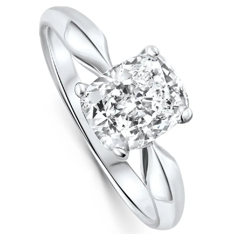 affordable platinum rings-Certified 2Ct Cushion Solitaire Diamond Engagement Ring 14k Gold Lab Grown