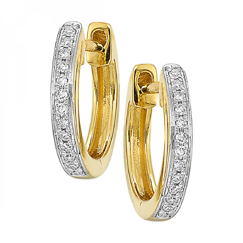 chic rhinestone earrings for party wear -Channel Set Diamond Pave Huggie Hoop Earrings in 14k Yellow Gold, 0.05 ctw