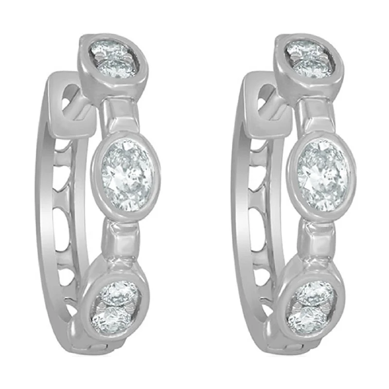 Swarovski crystal stud earrings for luxury looks -Classic White Gold Diamond Huggie Earrings, 0.375 cttw