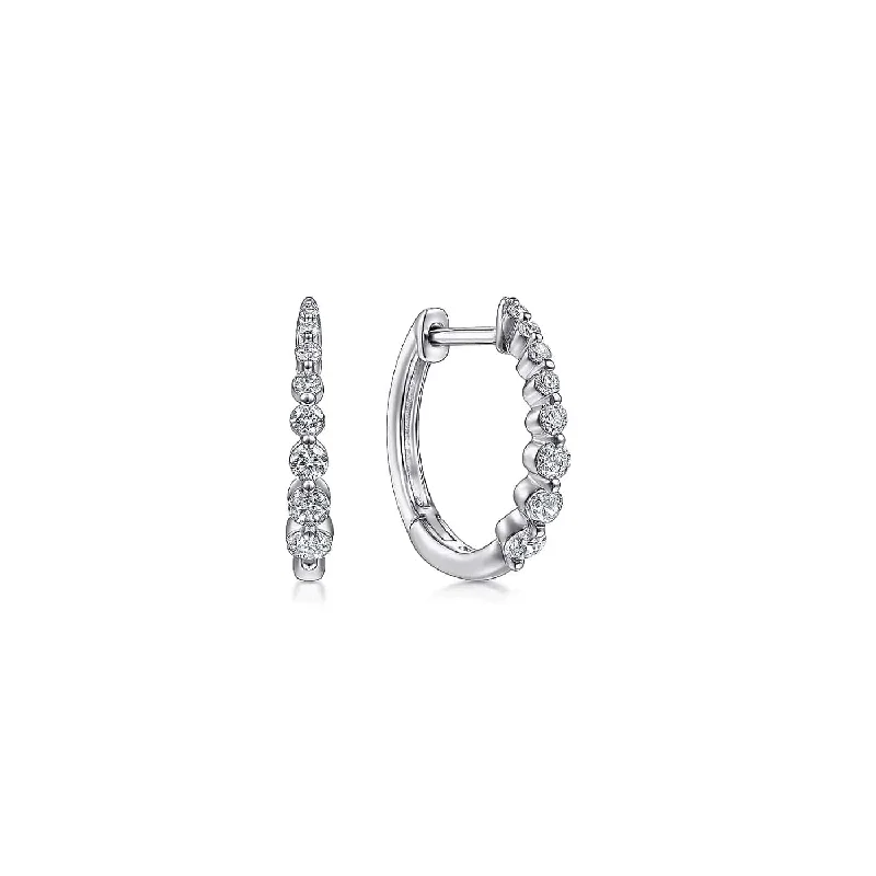 stylish stud earrings for daily wear -Classic White Gold Round Diamond Huggie Hoop Earrings, 0.27 cttw